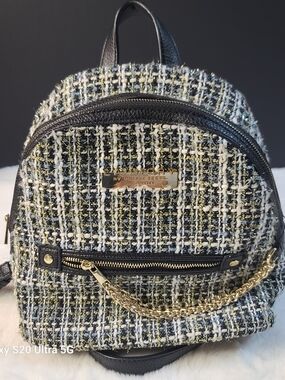 Laundry By Shelli Segal Black, White & Green Tweed Mini Backpack
